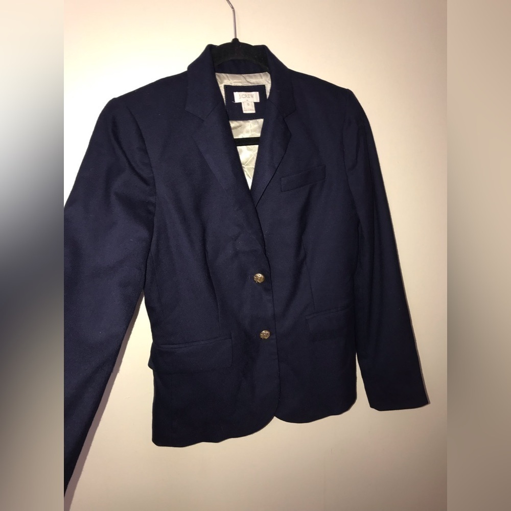 𝅺j. Crew Factory Womens Wool Blend Gold Buttons Schoolboy Navy Blazer Size 0 - Picture 8 of 15